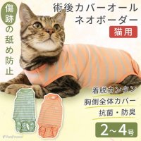 [ネコpom]猫用術後カバーオール ネオボーダー【2・3・4号】